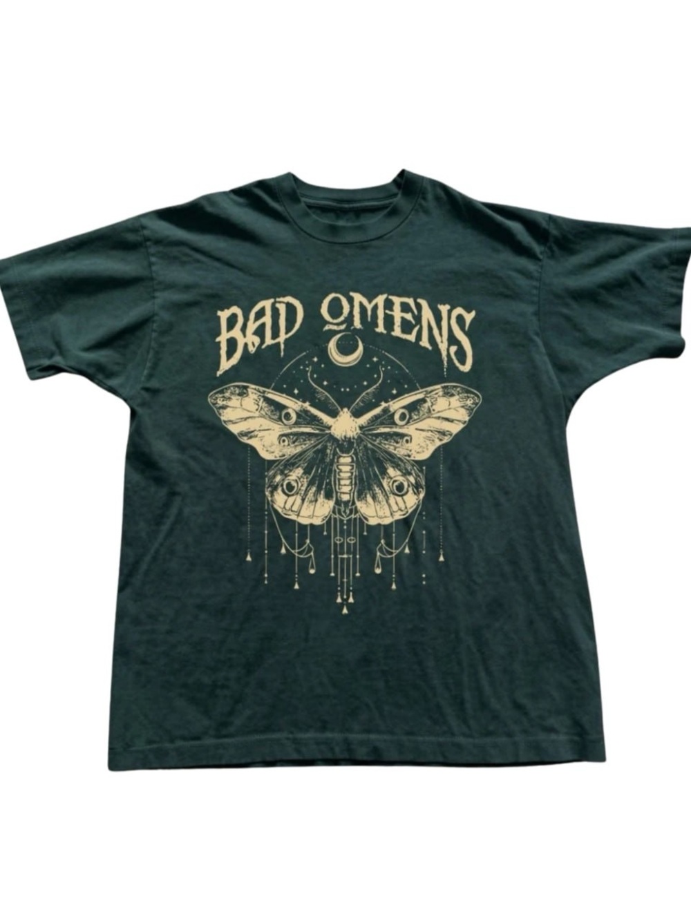 Forest Green Tee with Beige Moth Graphic - Bad Omens Print